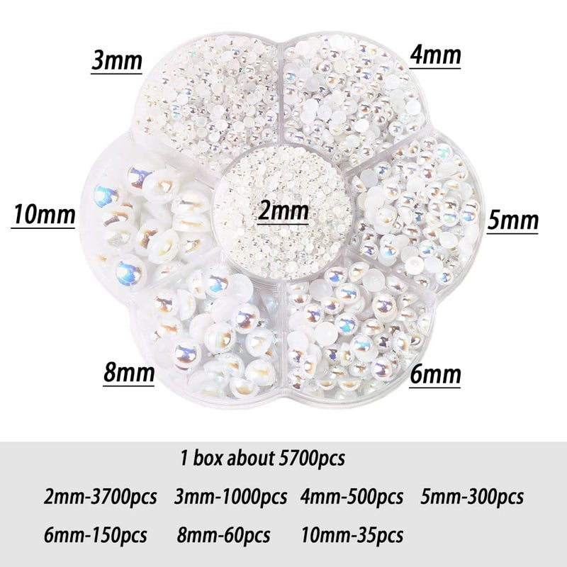 BLAAROOM 5800Pcs Half Pearls for Crafts - Flatback for Artwork Making, DIY Rhinestones Accessory Nail Art, Face Gems Jewels Flat Back Craft for Artist Creative - AB White - Image 2